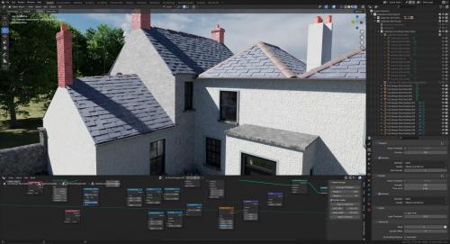 Slate rooftop met Geometry Nodes, 'rommelig'