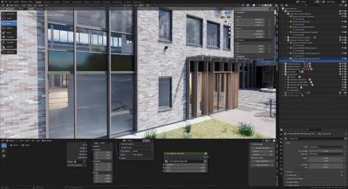 Bakstenen strips met Geometry Nodes, toegepast